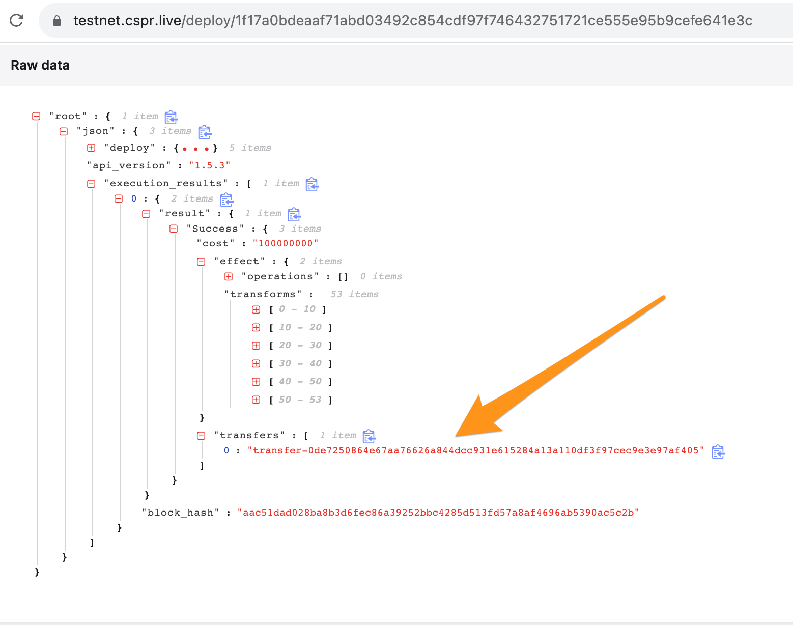 Image showing a transfer hash