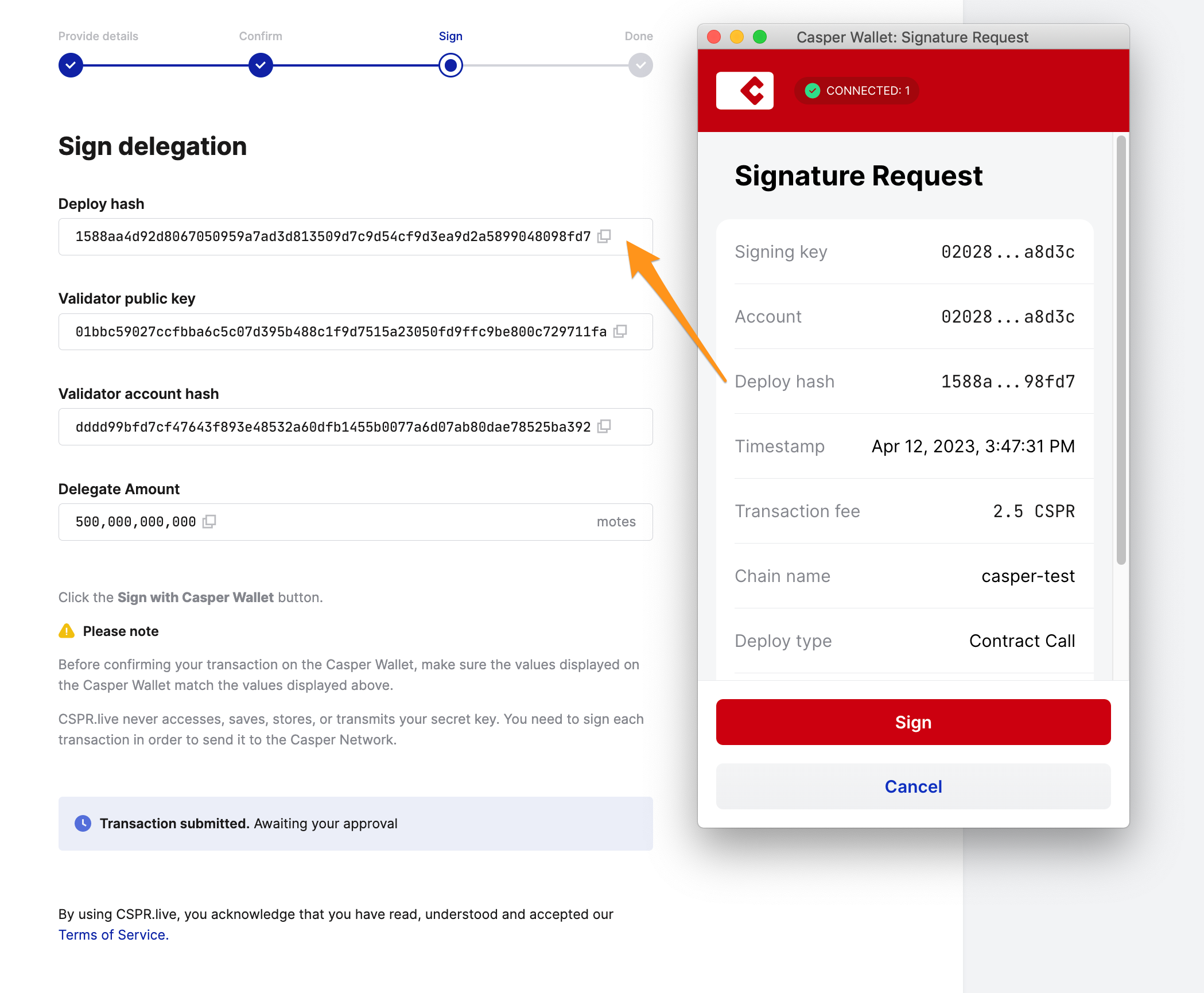 Signature Request window